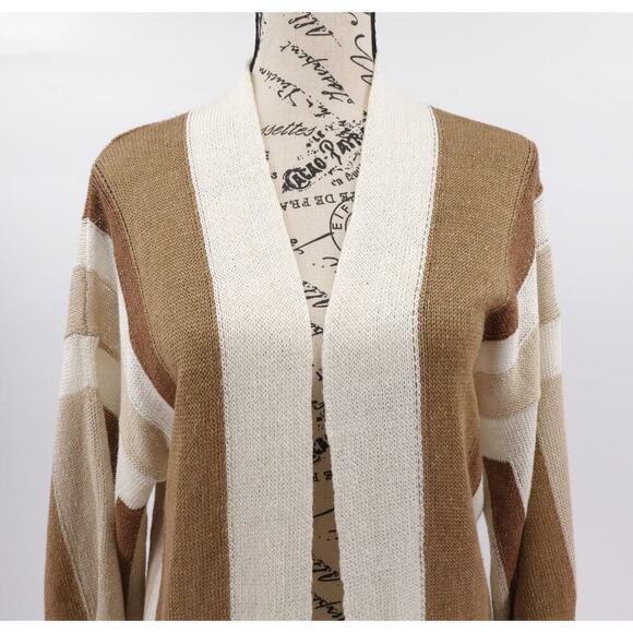 Womens Linen Open Front Duster Cardigan 2XS Brown Metallic Long Lagenlook Kimono - Picture 3 of 15